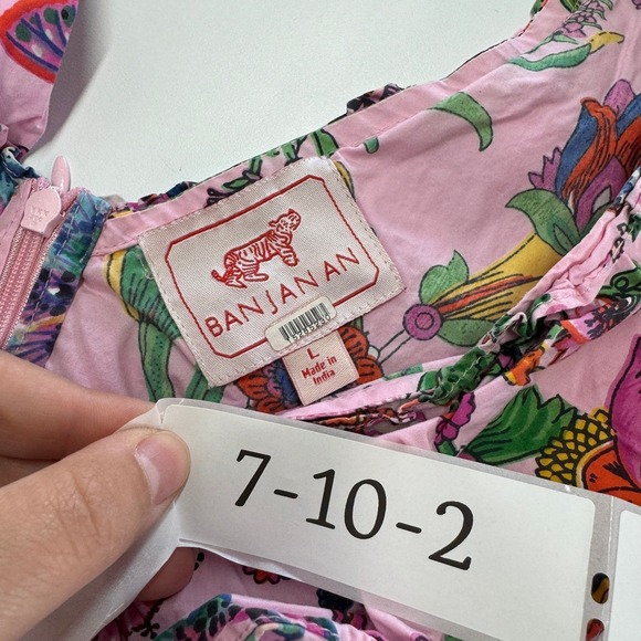 Banjanan Dress Women Large Pink Floral Scorpio Ruffle Puff Sleeve Cottagecore - Picture 7 of 12